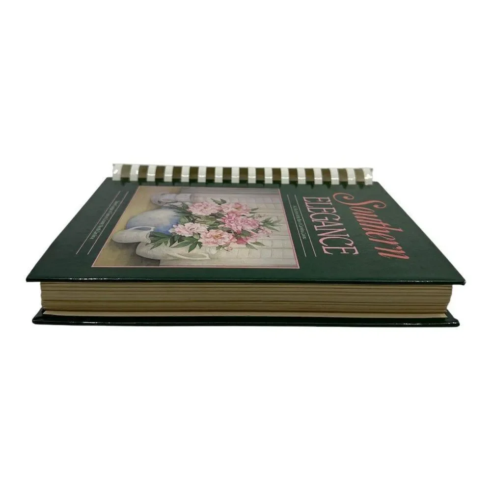 Southern Elegance Green Spiral-Bound Cookbook With Floral‎ Cover & Recipes 1987